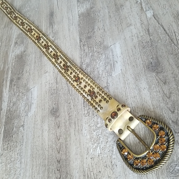 Leatherock Crystal Embellished Leather Belt Sz S32 - Picture 4 of 7